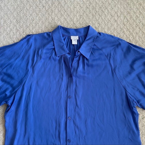 Chico's Sandwash Satin Solid Split Sleeve Shirt Blue Size 3 (US Size 16/… - Picture 5 of 13